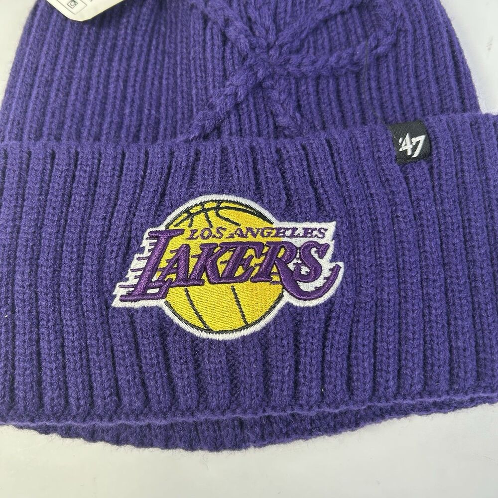 Los Angeles Lakers Women's '47 Brand Bow Purple Cuffed Knit Beanie Hat Cap NEW